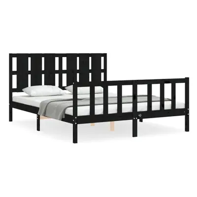 (black, x cm) vidaXL Bed Frame Bed Base Wooden Bed with Headboard Black King Size Solid Wood