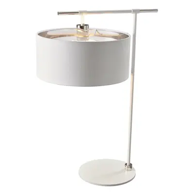 Table Lamp White Silver Metallic Lined Shade Highly Polished Nickel LED E27 60W