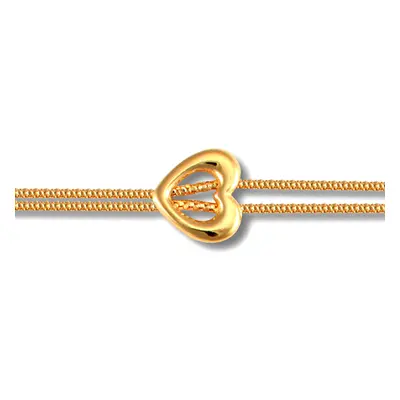 Jewelco London Ladies 9ct Yellow Gold Heart Charm Double 1.3mm Gauge Bracelet - JBB322