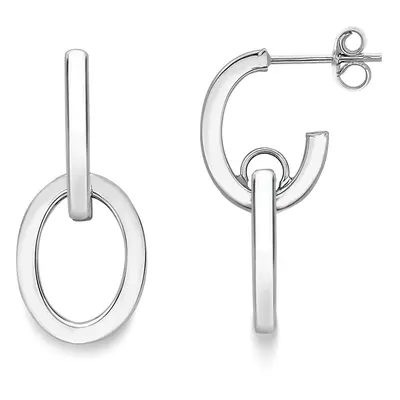 Jewelco London 9ct White Gold Oval Link Square Tube Drop Earrings - ERNR02587