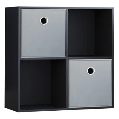 (Black, Grey) Durham Cube Shelf Wood Bookcase with Baskets