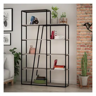 FWStyle Bookshelf Shelving Unit Mocha Grey Black Metal Modern Industrial Style