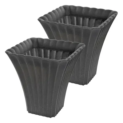 (x2, Light Grey) Tall Square Flower Plant Pot Garden Planter