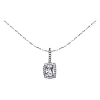 Jewelco London Ladies Sterling Silver Emerald Cut Cubic Zirconia Drop Pendant Necklace inch - GV