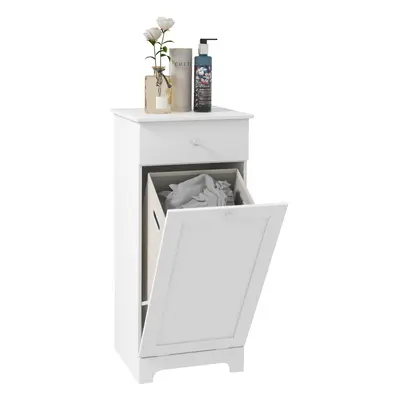 HOMCOM Bathroom Cabinet with Folding Laundry Hamper and Drawer, White