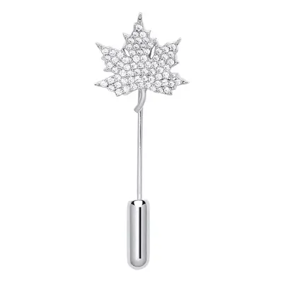 Jewelco London Ladies Sterling Silver Cubic Zirconia Canada Maple Leaf Pin Brooch - GBRCH001