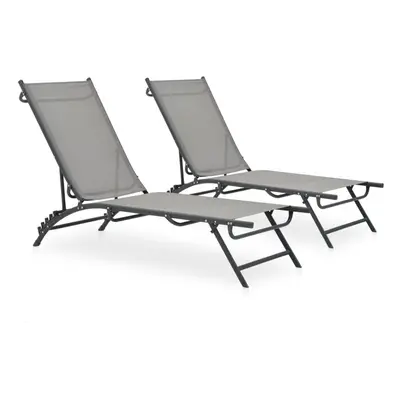 vidaXL 2x Sun Lounger Textilene and Steel Outdoor Furniture Garden Seating