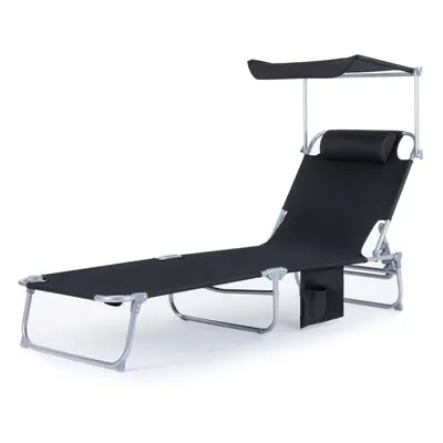 LIVIVO Folding Reclining Sun Lounger Chair with Adjustable Patio Sunshade