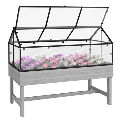 Outsunny Raised Garden Bed with Polycarbonate Panel, Distressed Grey