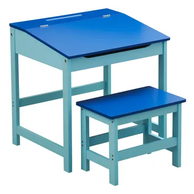 Blue Kids Children Study Activity Desk Table And Stool Chair Seat Furniture Set