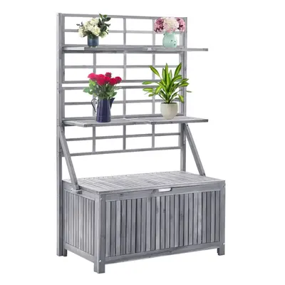 vidaXL Solid Acacia Wood Storage Box with Trellis Grey 99x55x160 cm Sunbed