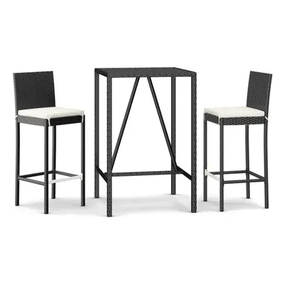 vidaXL Garden Bar Set Table and Chair Piece with Cushions Black Poly Rattan