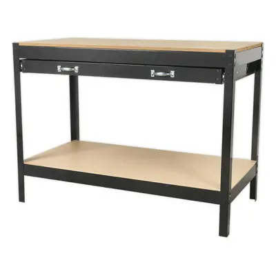 1.2m x 0.6m Workbench - Heavy Duty Steel Frame & Wood Work Top with Draw & Shelf