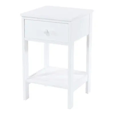 (White) Petite Bedside Table Drawer Nightstand Cabinet Drawer Shelf Storage