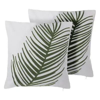 Set of Cushions AZAMI Cotton x cm Plant Pattern Dark Green