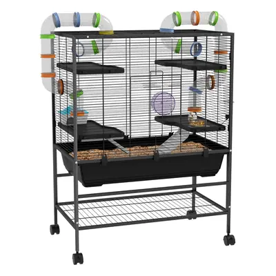 PawHut Large Hamster Cage, Rat Cage w/ Wheels, Tubes, Storage Shelf, Ramps