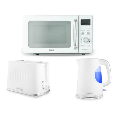 Tower Sonar White Kettle Slice Toaster & Digital Microwave Set