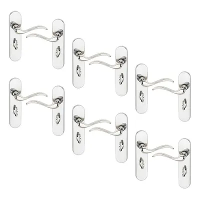 (Polished Nickel Bathroom set of 6) 6/4 Pcs Geneva Scroll Metal Door Lever Handles Set, Fire, St