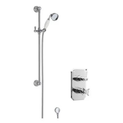 Traditional Concealed Twin Victorian Valve & Slide Rail Shower Set - Chrome/White - Balterley