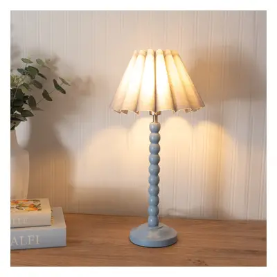 ValueLights Bobbins Grey Scallop Tapered Shade Powder Blue Table Lamp