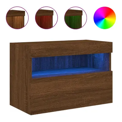 vidaXL TV Wall Cabinet with LED Lights Floating TV Unit TV Cabinet Brown Oak