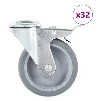 vidaXL 32x Bolt Hole Swivel Casters with Double Brakes 100mm Trolley Wheels