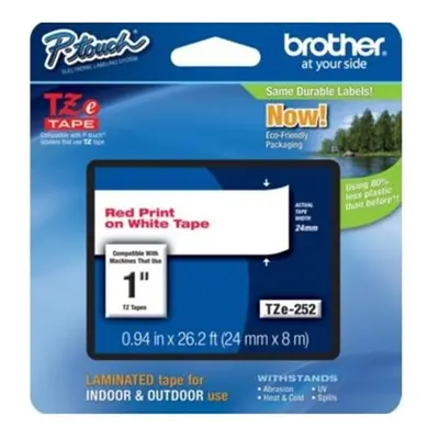 Brother TZE252 TZe Standard Adhesive Laminated Labeling Tape 1w Red on White