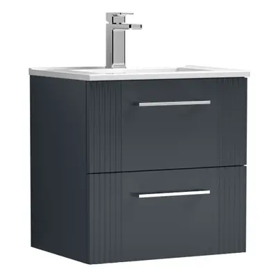 Retro Drawer Wall Hung Vanity Unit with Minimalist Tap Hole Ceramic Basin - 500mm - Satin Soft B