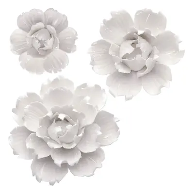 BINGNENG Handmade Ceramic Flower Wall Decor, Porcelain Flower Decoration, White Packs of Set (2.