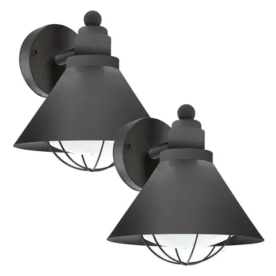 2 PACK IP44 Outdoor Wall Light Black Cage Fisherman Shade 40W E27 Porch Lamp