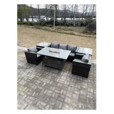 Fimous Outdoor Patio Rattan Sofa Garden Furniture Gas Firepit Table