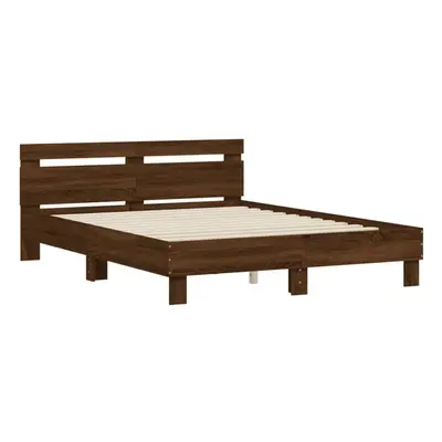 (brown oak, x cm) vidaXL Bed Frame with Headboard Bed Base Mattress Foundation Engineered Wood