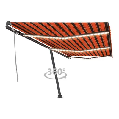 vidaXL Manual Retractable Awning with LED 600x300 cm Orange and Brown Balcony