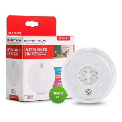 Interlinked Multi-Sensor Smoke, Heat and CO Detector With Years Tamperproof Battery