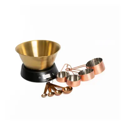 MasterClass Bundle of Digital Scales with Brass Bowl and Copper finished Measuring Cups and Meas