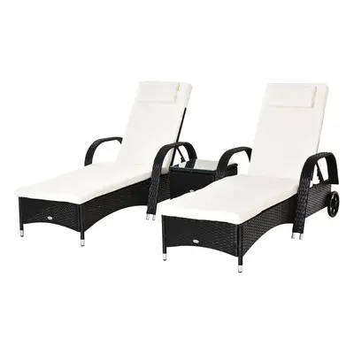 3pc Outsunny Rattan Lounger Garden Furniture Set