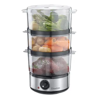 Russell Hobbs Tier Electric Food Steamer, 7L, Stackable baskets for easy storage, Dishwasher saf