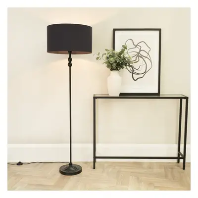 ValueLights Maggie Charcoal Shade Black Candlestick Floor Lamp & Bulb