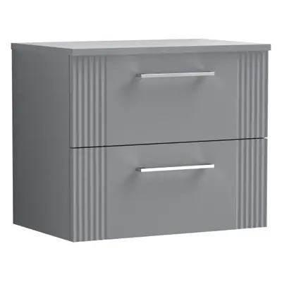 Retro Drawer Wall Hung Vanity Unit with Colour Coordinating Worktop - 600mm - Satin Grey - Balte