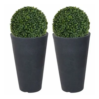 (2, Charcoal Grey) Round Plant Flower Pot Artificial Ball Plant