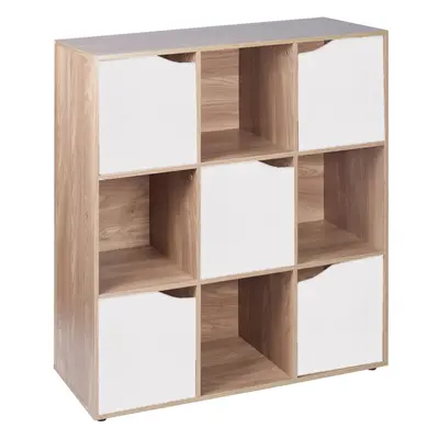 (9 Cube - Oak, White) Cube Wooden Storage Bookcase Unit With Doors