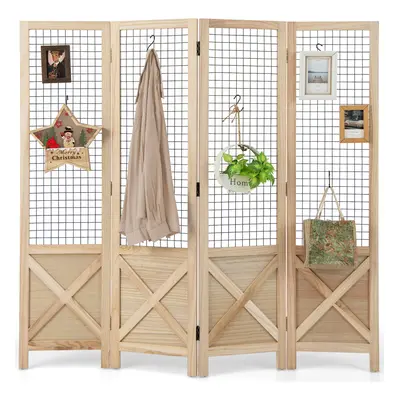 4-Panel Decorative Wood Room Divider Folding Privacy Screen