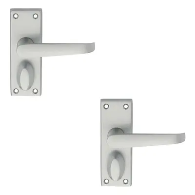 2x PAIR Straight Handle on Short Privacy Backplate x 42mm Satin Chrome