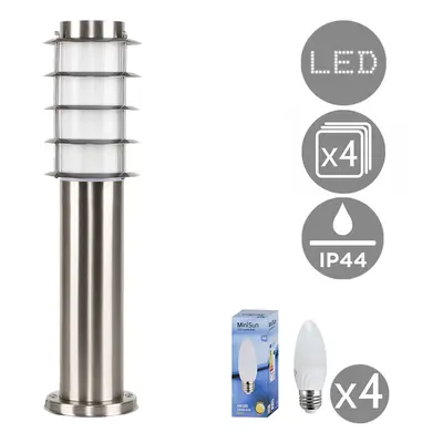 4 x Modern Outdoor Stainless Steel Bollard Lantern Light Post - 450mm - Complete with 4w LED Can