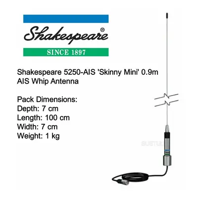 Shakespeare 5250-AIS 'Skinny Mini' 0.9m AIS Whip Antenna with 4.5m Cable & RG-58