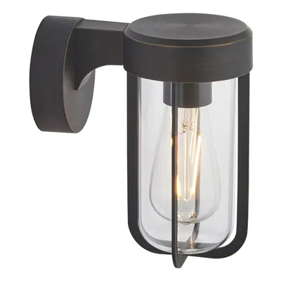 Brushed Bronze Outdoor Wall Light with Clear Glass Shade - IP44 Rated - LED Bulb