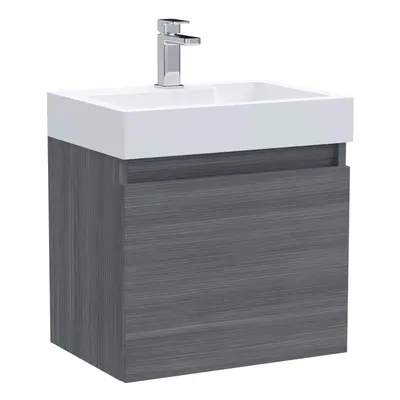 Wall Hung Vanity Basin Unit & Polymarble Basin - 500mm - Woodgrain Anthracite