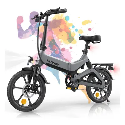 (Gray) HITWAY Electric Bike 250W 16" Fold E bike, up 70KM