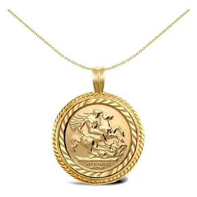 Jewelco London Solid 9ct Gold Rope Edge Frame St George & Dragon Medallion Pendant (Full Sov Siz