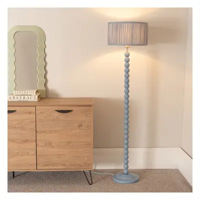 ValueLights Bobbins Ruched Blue Shade Powder Blue Floor Lamp & Bulb